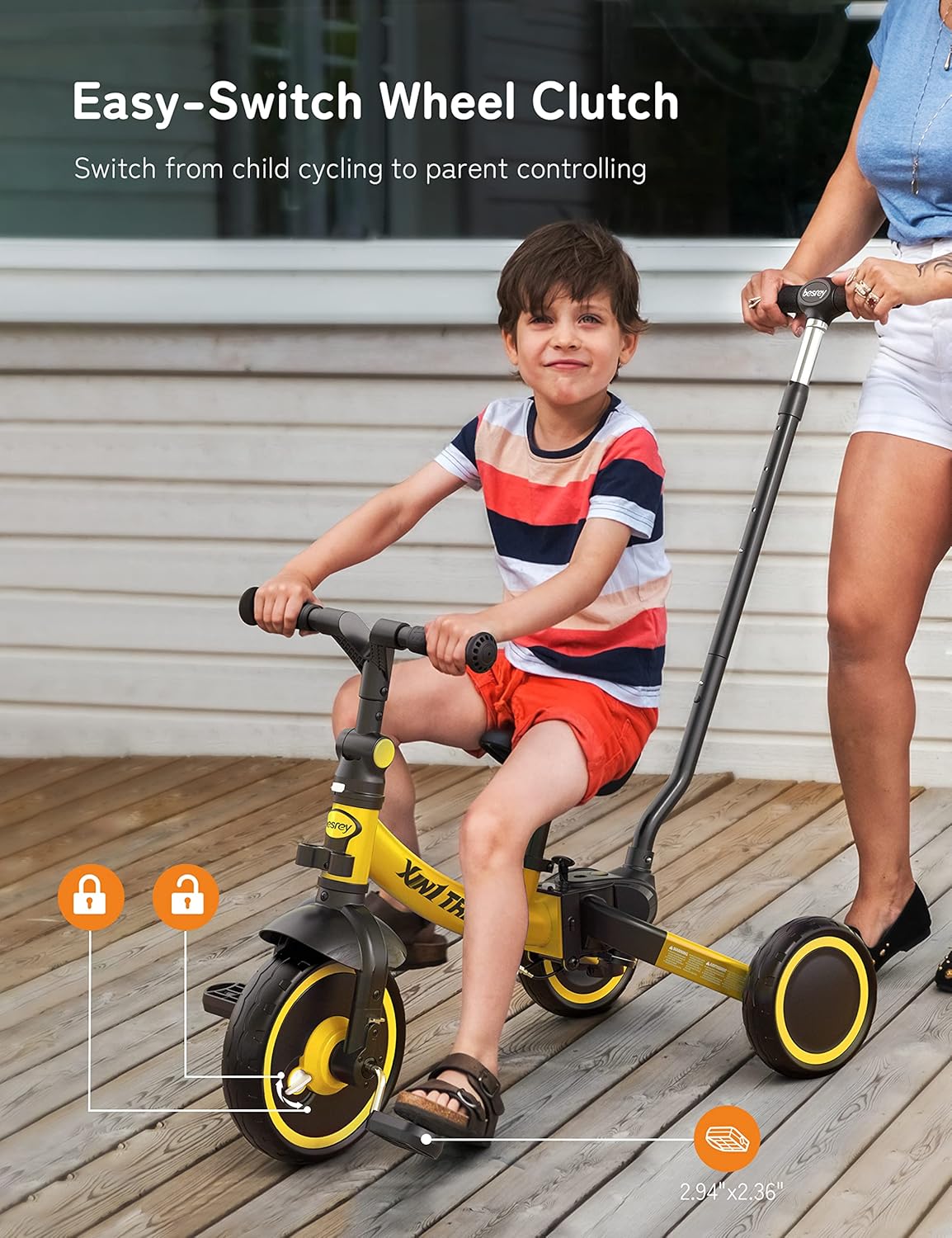 besrey 5 en 1 Tricycle Enfant bébé évolutif 1-4 Ans,Vélo Draisienne,Vélo sans Pédale,Noir