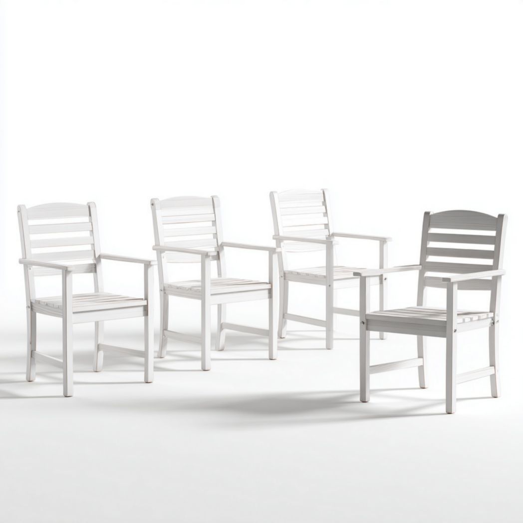 Lot de 4 chaises de jardin avec accoudoirs – Bois peint en blanc