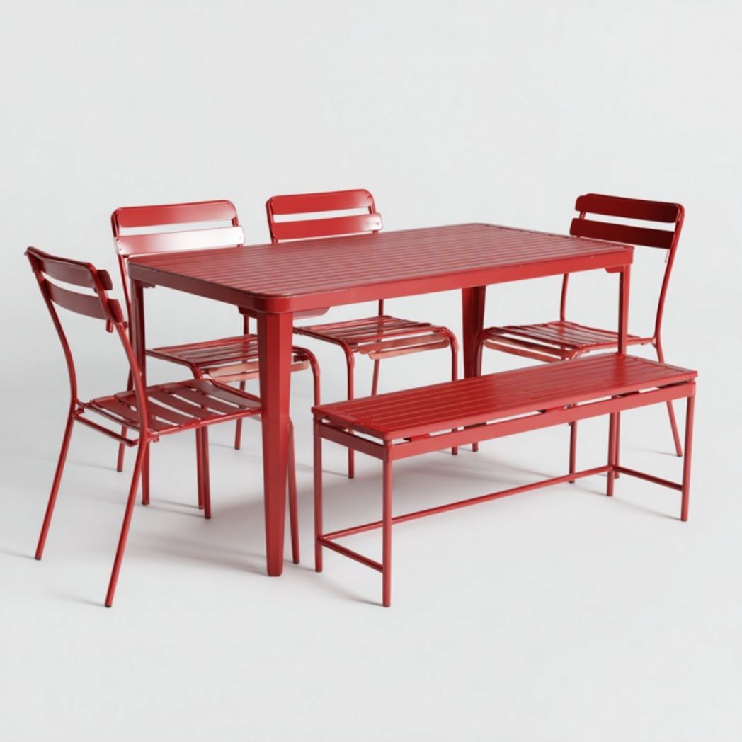 Ensemble de salle à manger de jardin en métal avec banc