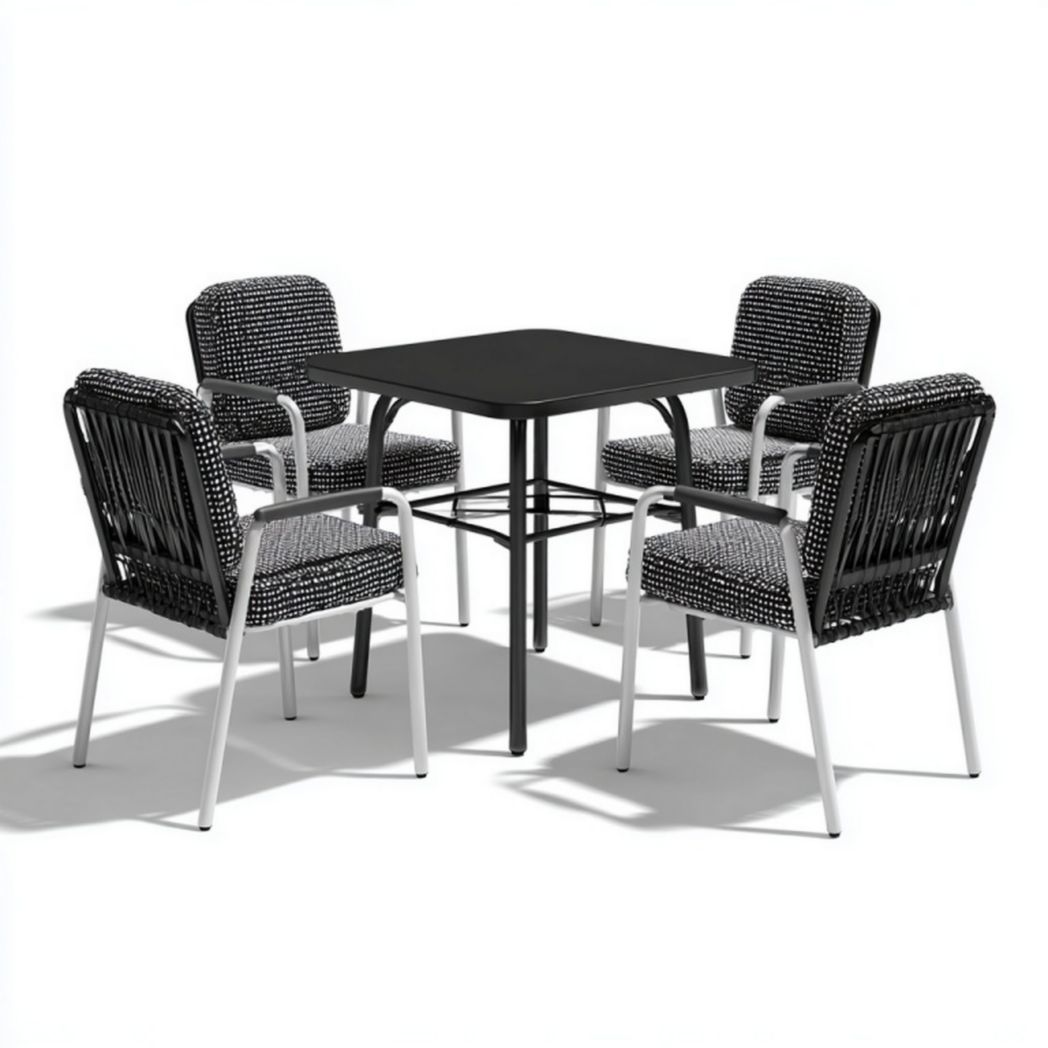 Ensemble table carrée et 4 chaises en rotin synthétique
