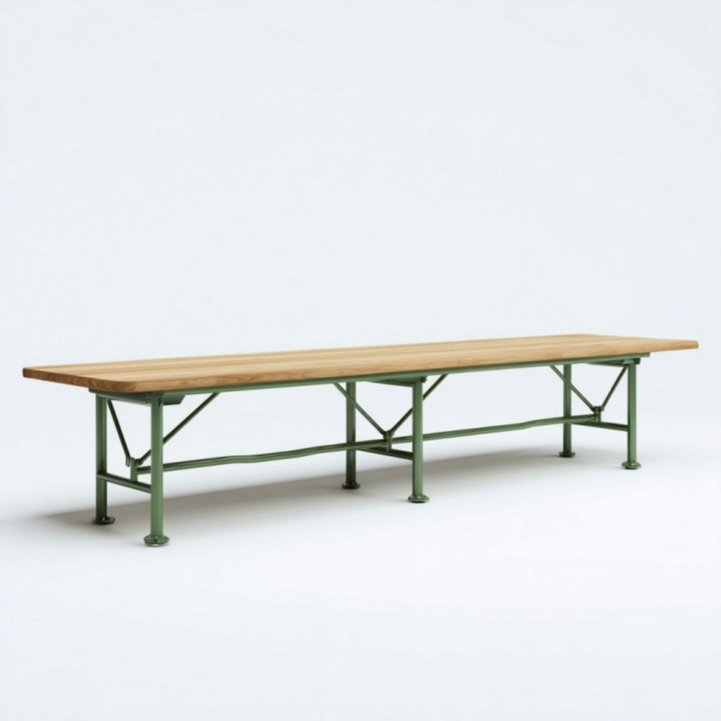 Grande table de jardin en bois massif avec structure en acier vert