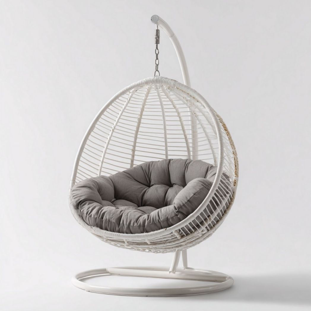 Fauteuil suspendu œuf 1 place avec coussin gris