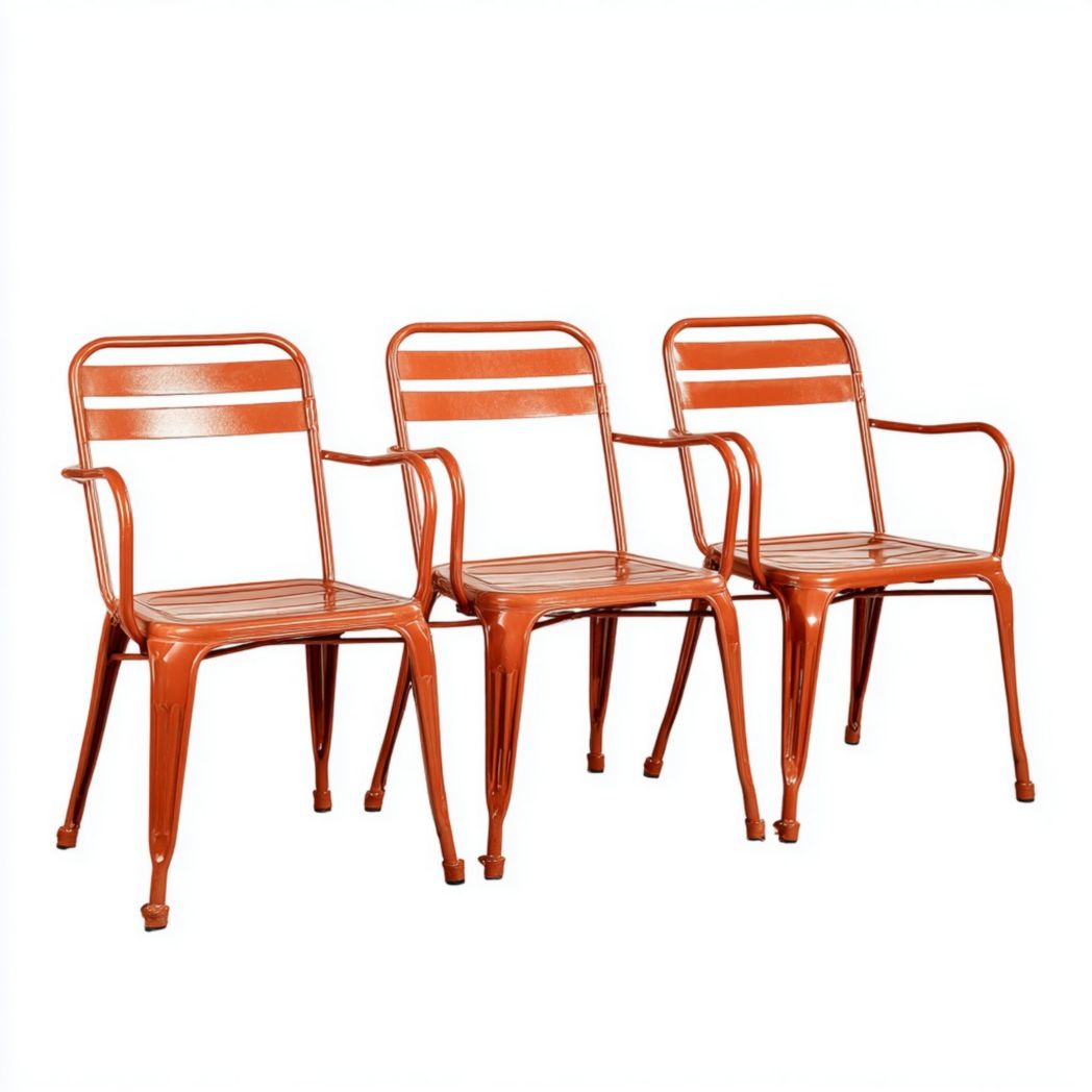 Lot de 3 chaises de jardin avec accoudoirs – Structure en métal orange