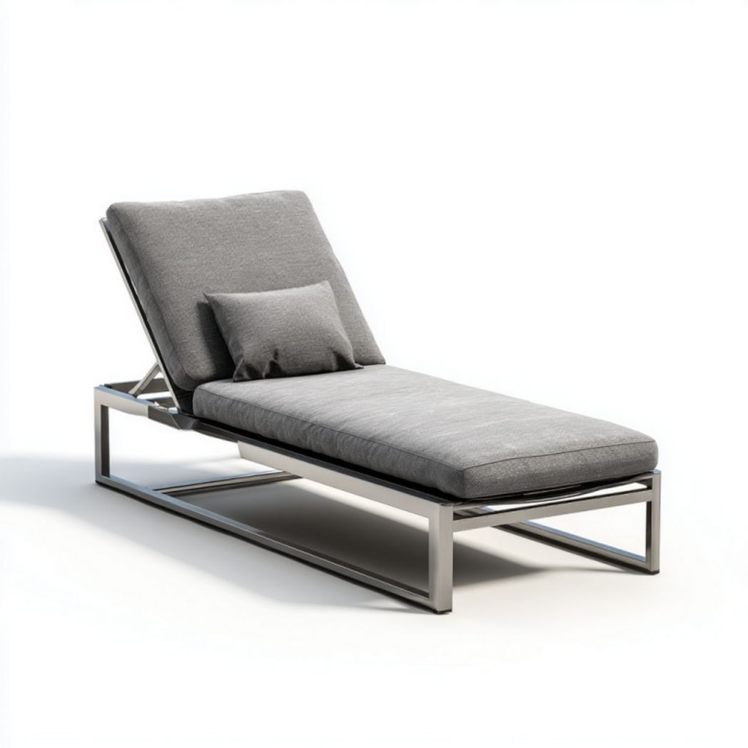 Chaise longue d’extérieur avec structure en métal et coussins gris