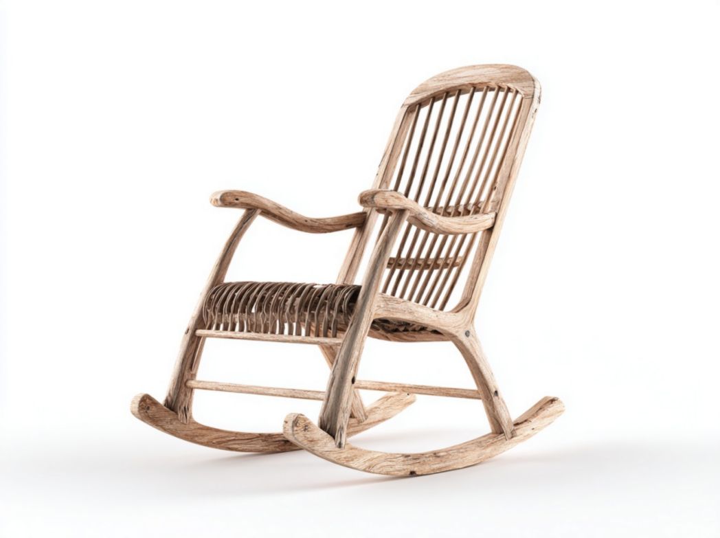 Fauteuil à bascule en bois naturel et rotin