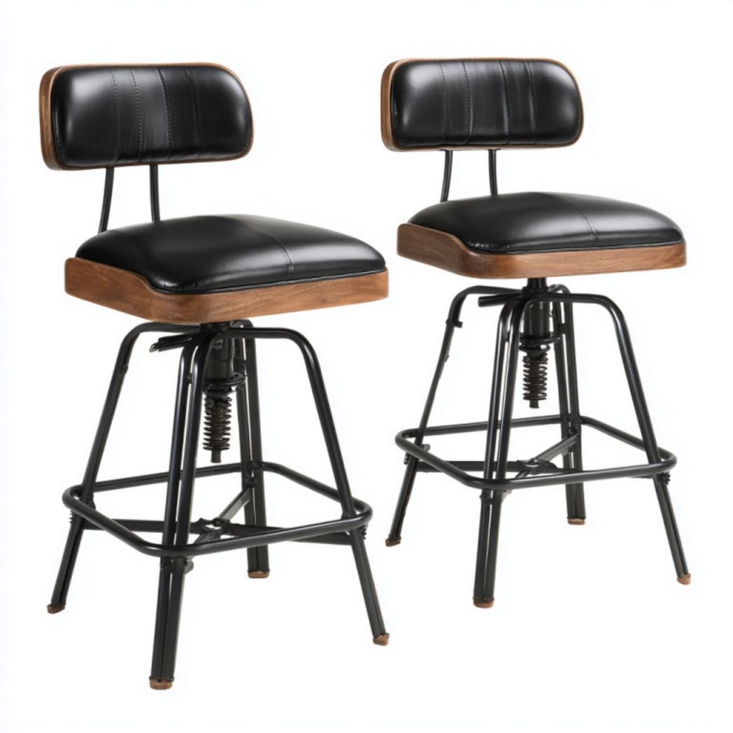 Lot de 2 tabourets de bar réglables style industriel vintage