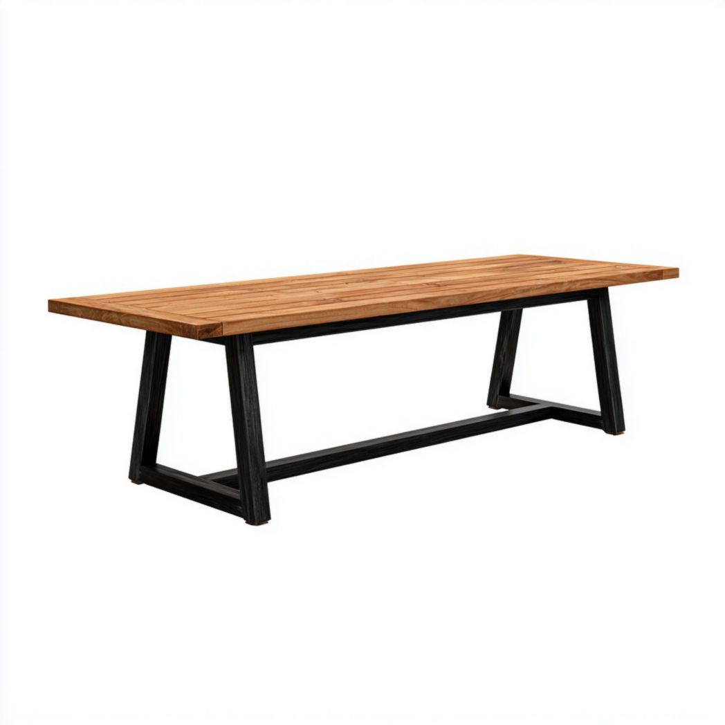Table rectangulaire de jardin en bois et métal