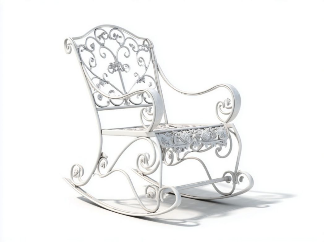 Fauteuil à bascule en métal blanc avec motifs décoratifs
