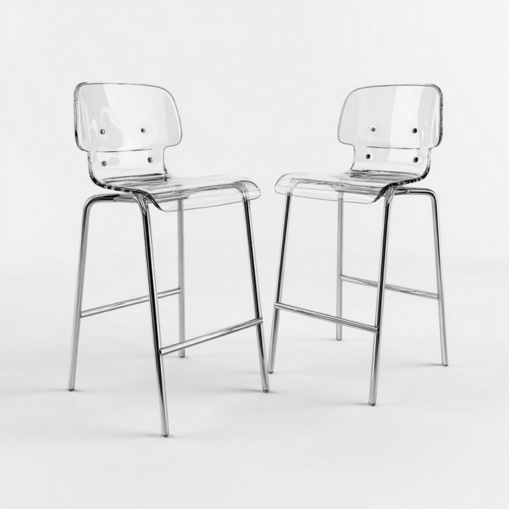 Lot de 2 tabourets de bar en acrylique transparent avec structure métallique