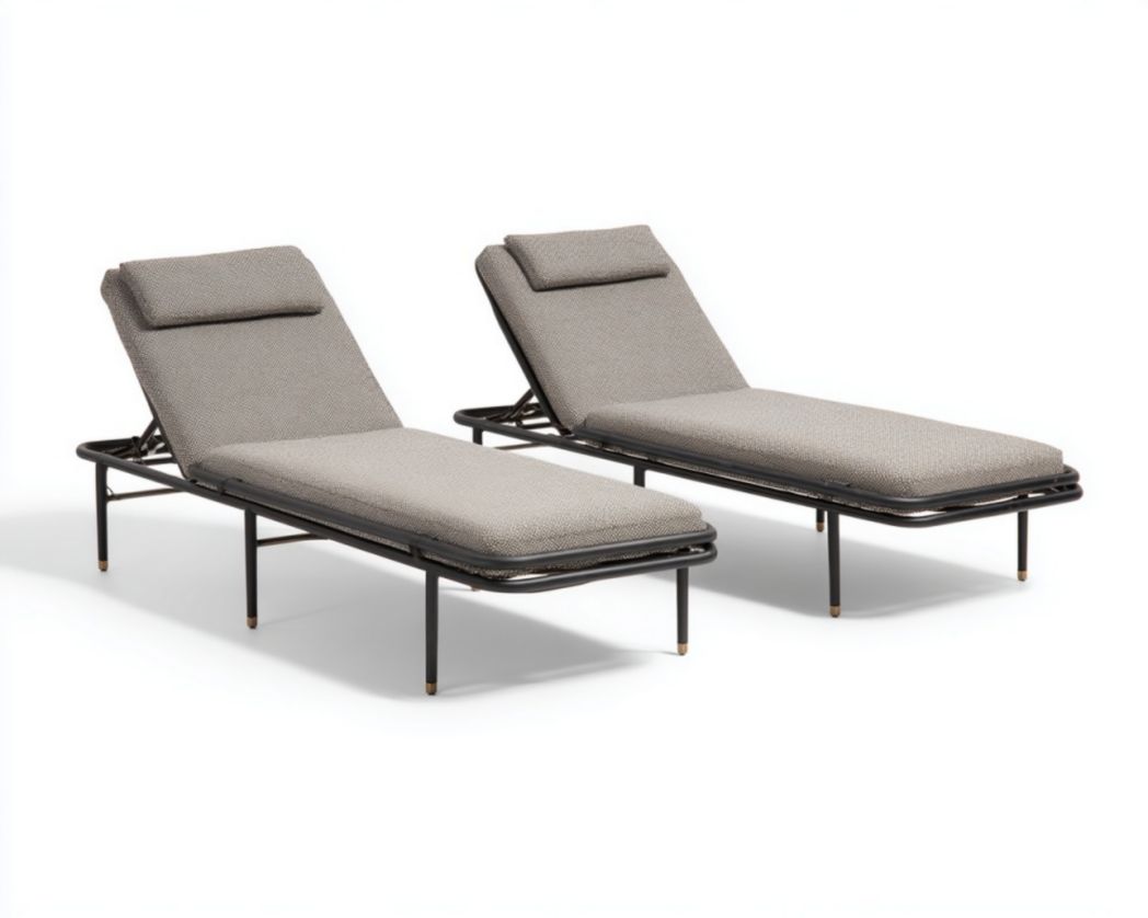 Lot de deux chaises longues réglables avec structure métallique et coussins