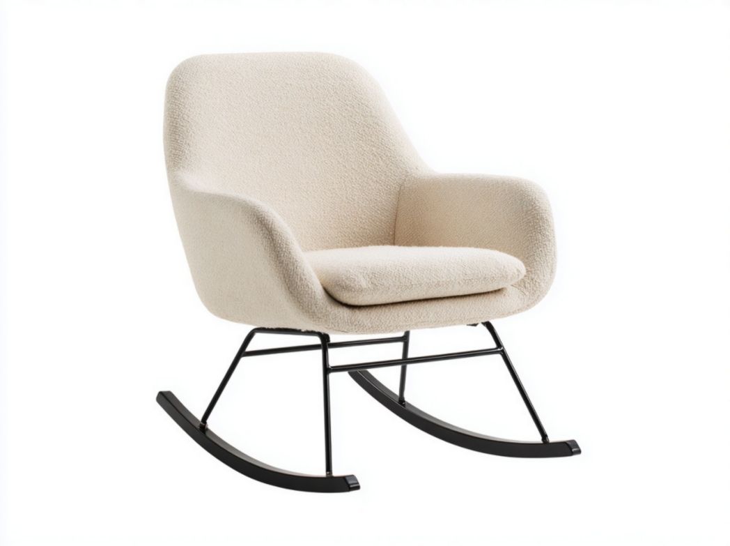 Fauteuil à bascule en tissu écru avec structure métallique