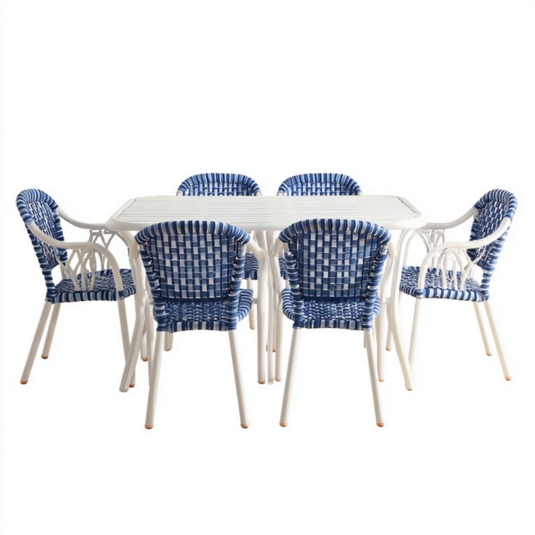 Ensemble table et chaises de jardin en aluminium et résine tressée – 1 table et 6 fauteuils