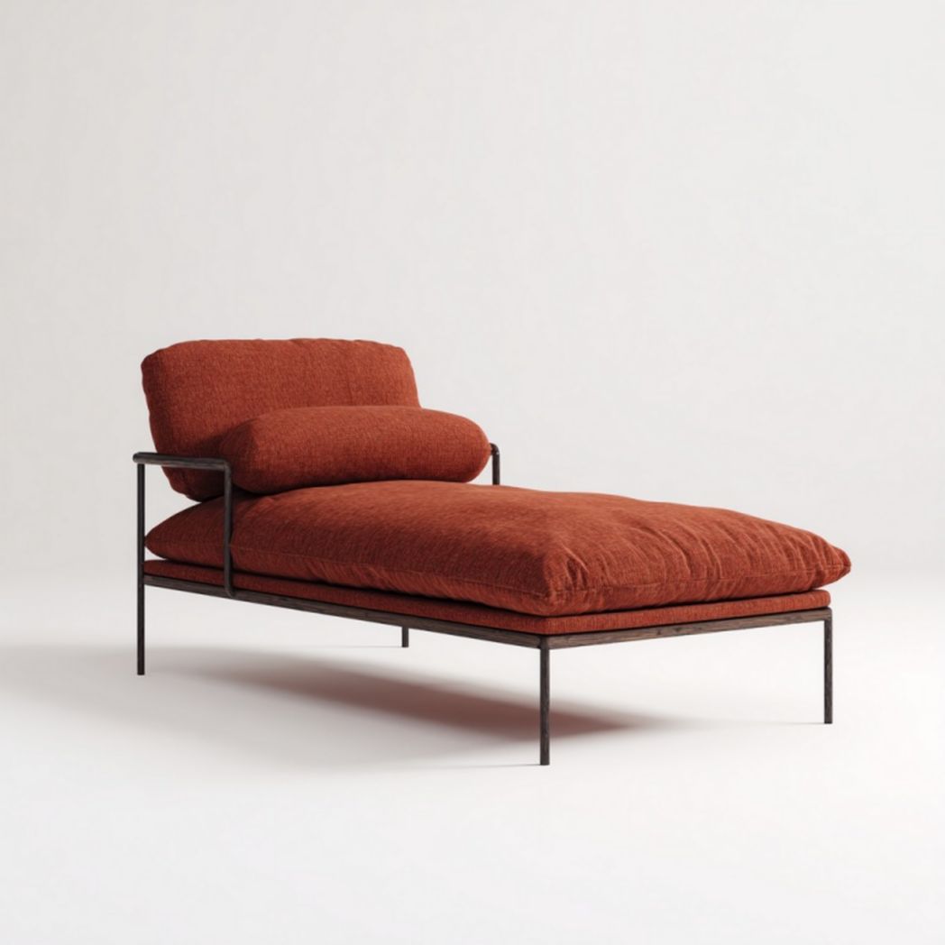 Chaise longue d'intérieur rouge en tissu avec cadre en fer