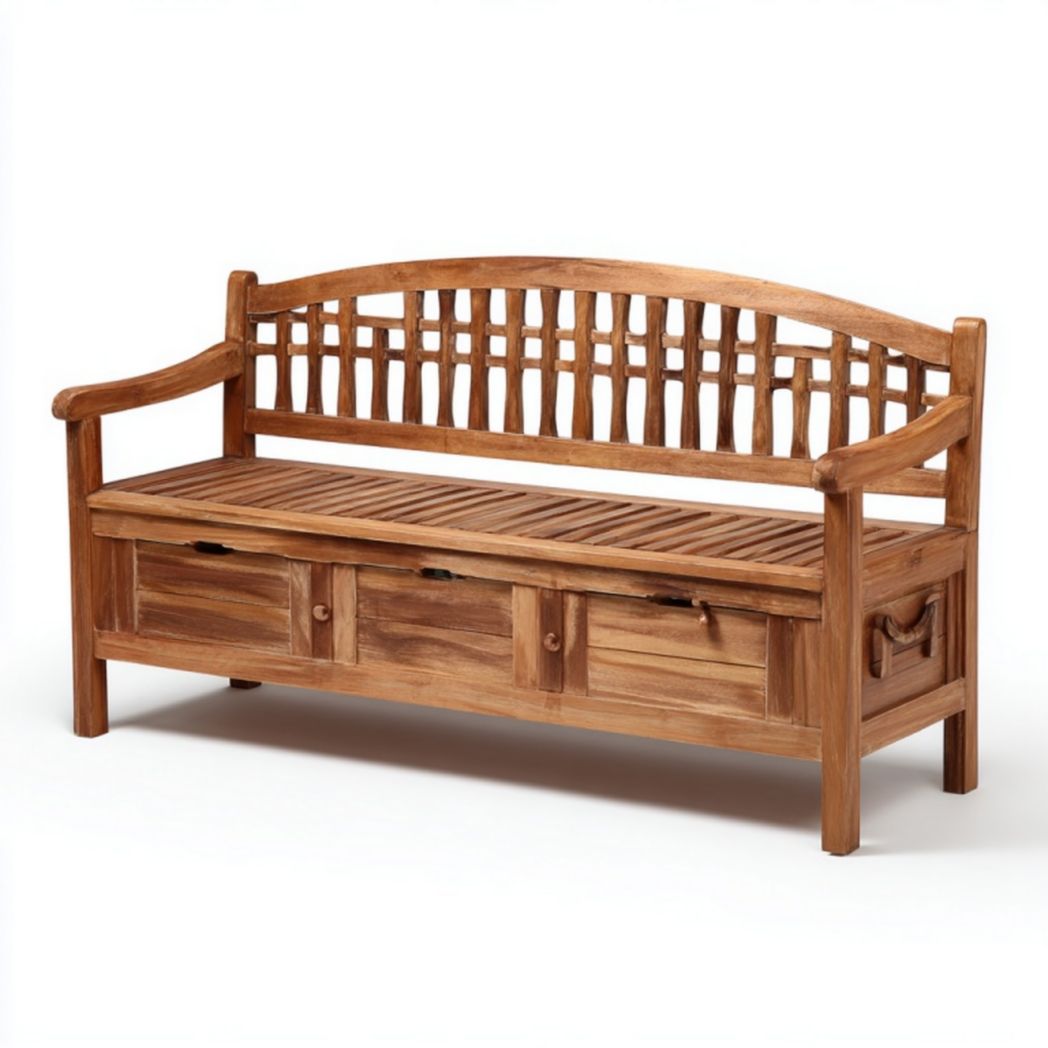 Banc de jardin en bois massif avec tiroirs de rangement