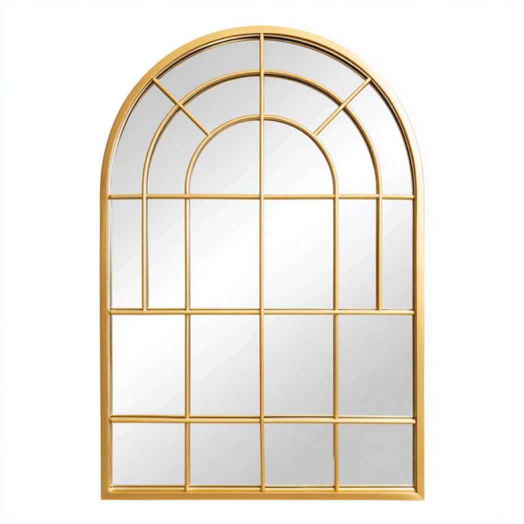 Miroir mural voûté à carreaux – Cadre métal doré