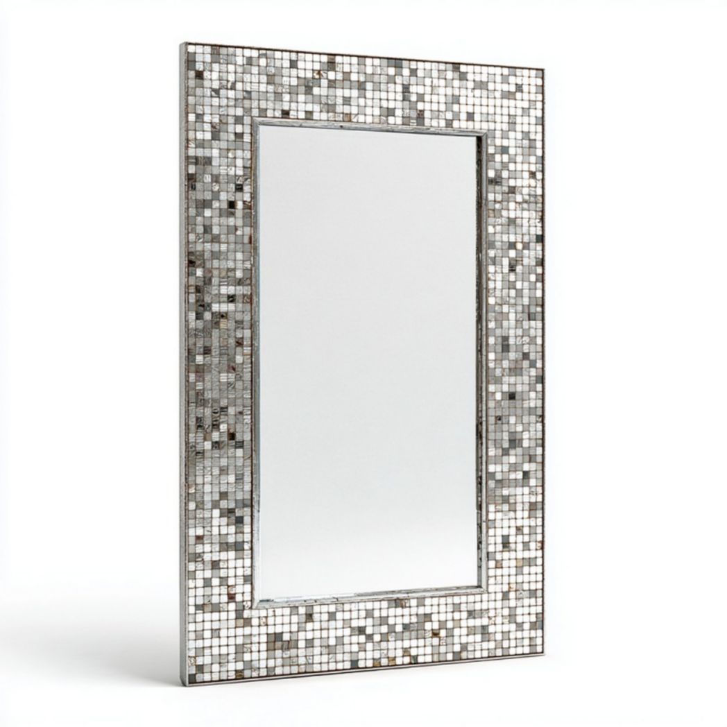 Miroir mural rectangulaire – Cadre mosaïque argenté