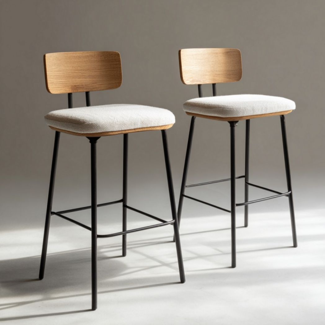 Lot de 2 tabourets de bar avec dossier en bois et assise claire