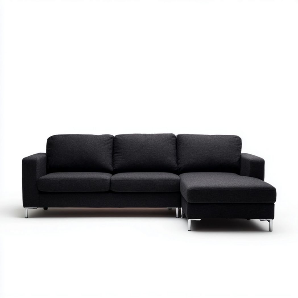 Canapé d’angle en tissu noir avec méridienne