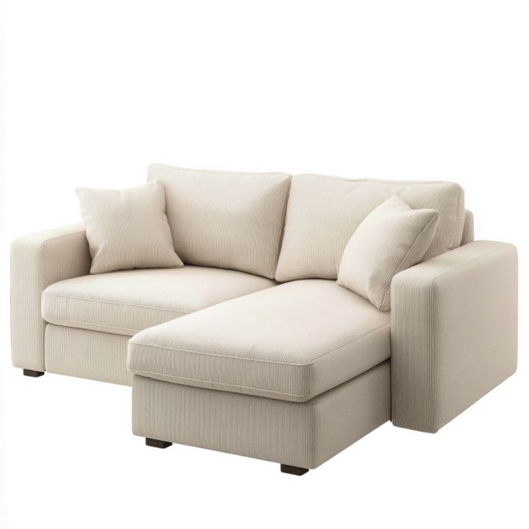 Canapé d’angle en velours côtelé beige clair avec méridienne