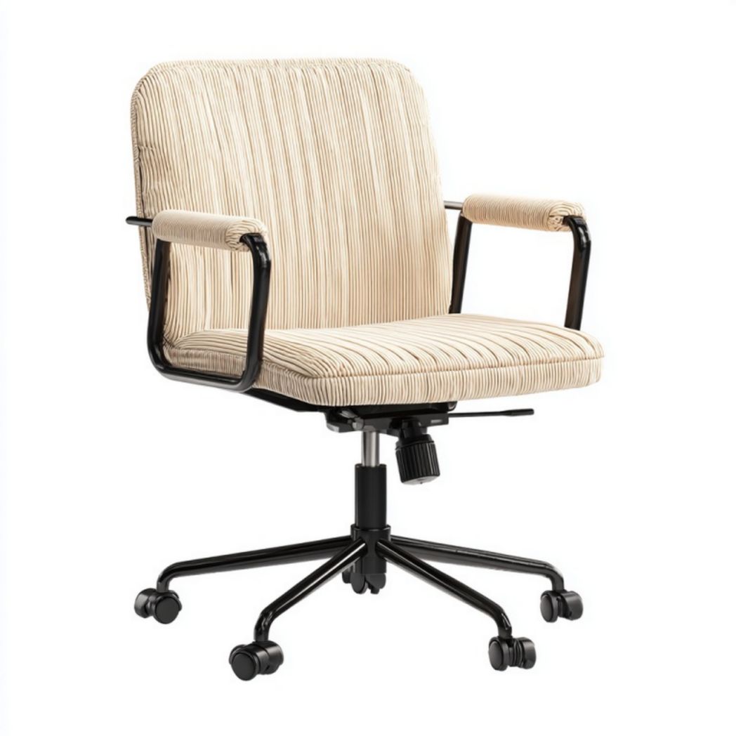 Fauteuil de bureau pivotant en tissu à rayures – accoudoirs et hauteur réglable – base métallique noire