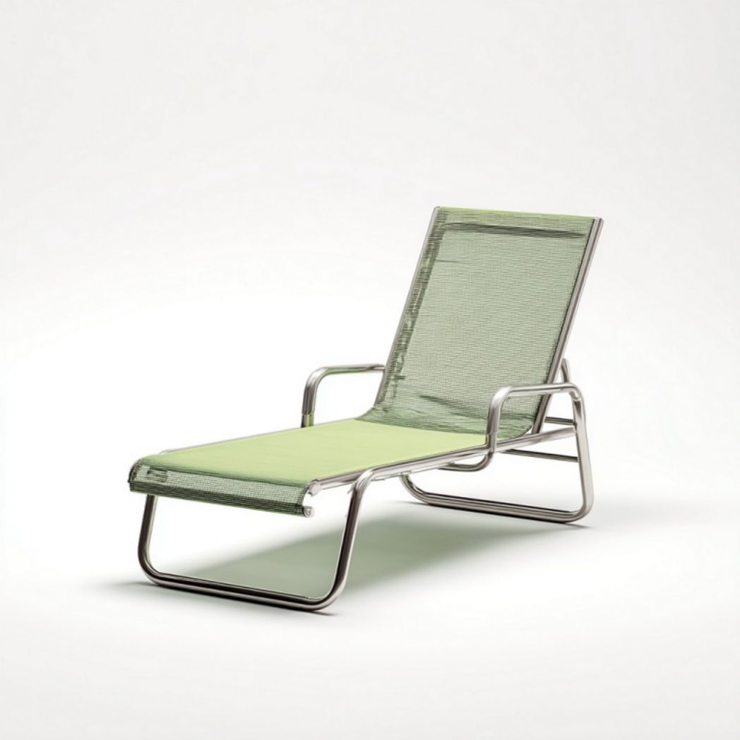 Chaise longue réglable en toile respirante verte avec structure métallique