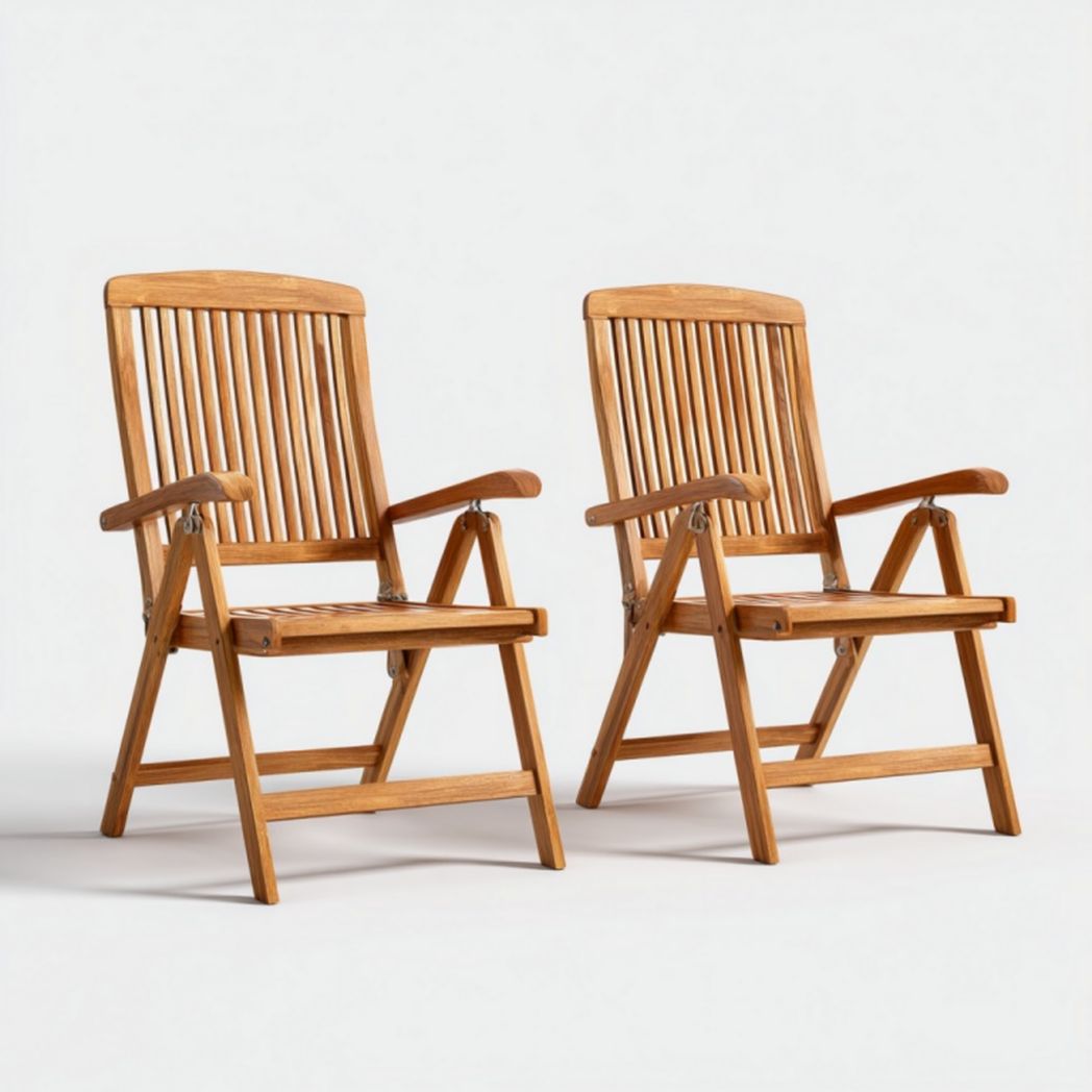 Lot de 2 chaises de jardin pliantes en bois avec accoudoirs