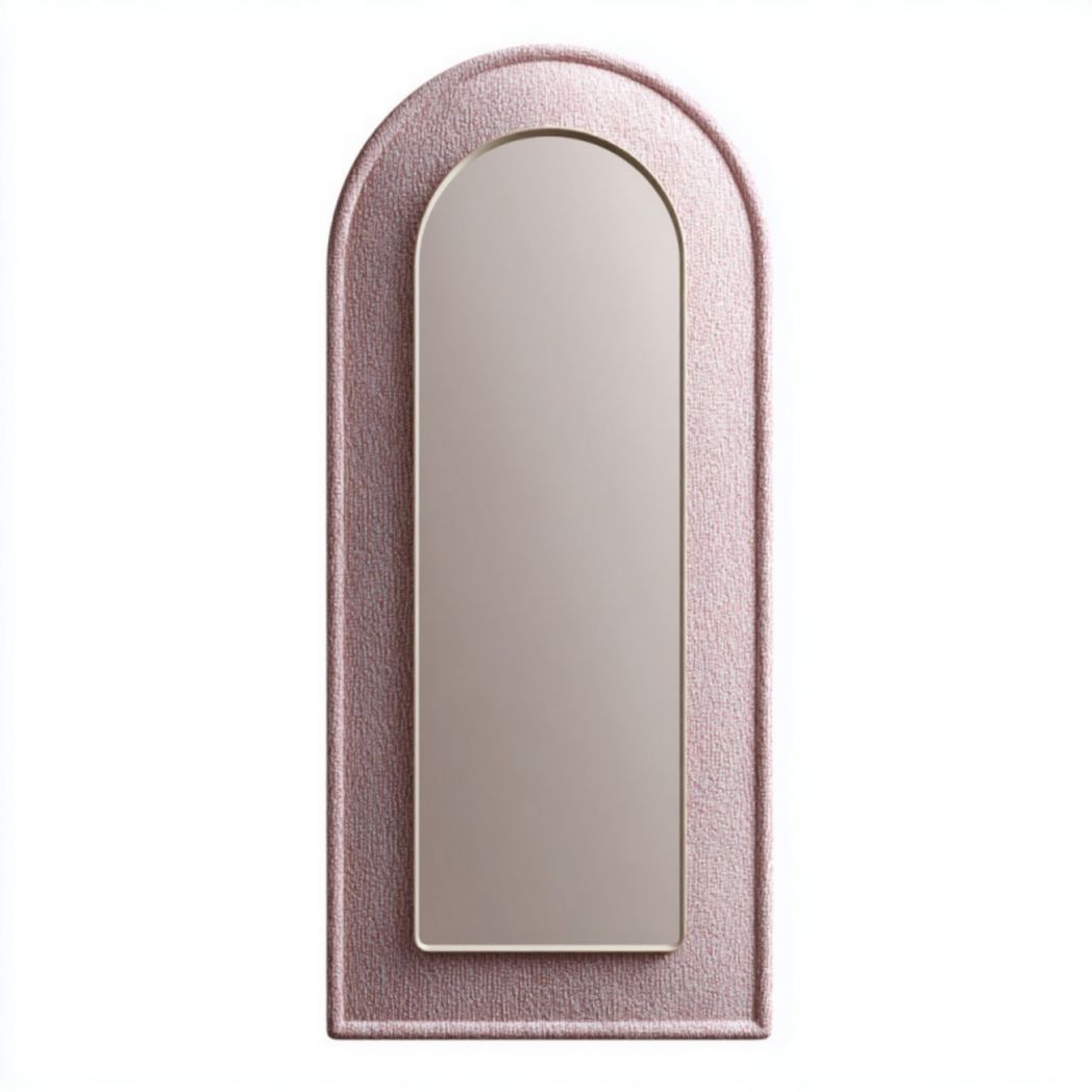 Miroir sur pied arqué avec encadrement rembourré rose