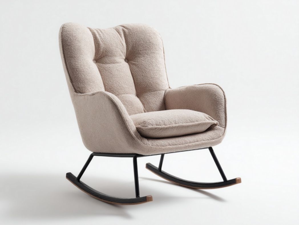 Fauteuil à bascule en tissu effet peau de mouton beige