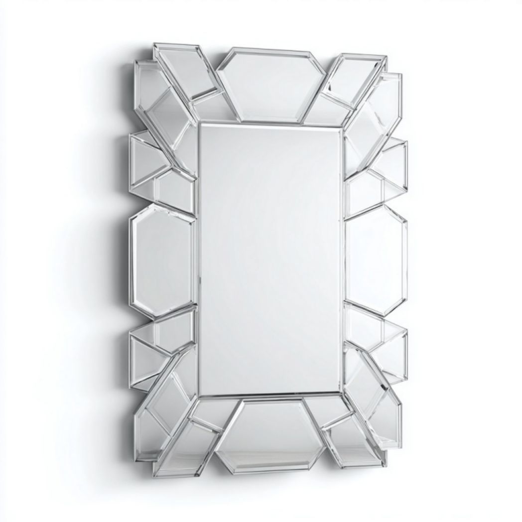 Miroir décoratif rectangulaire avec bordure en facettes géométriques