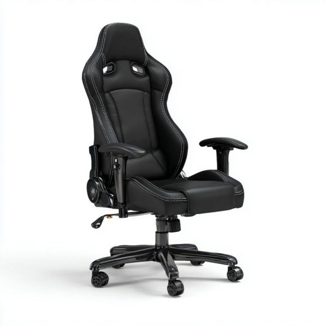 Chaise de bureau ergonomique style gaming en cuir PU noir