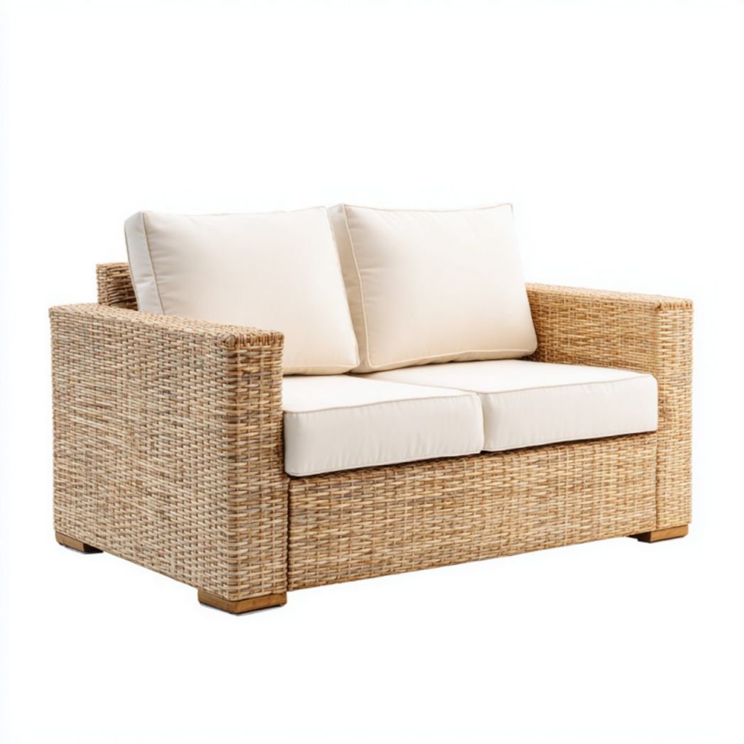 Canapé de jardin deux places en rotin synthétique – Coussin beige