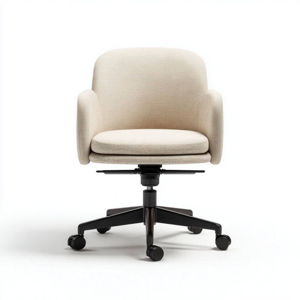Fauteuil de bureau pivotant en tissu beige – accoudoirs et hauteur réglable – base noire à cinq branches