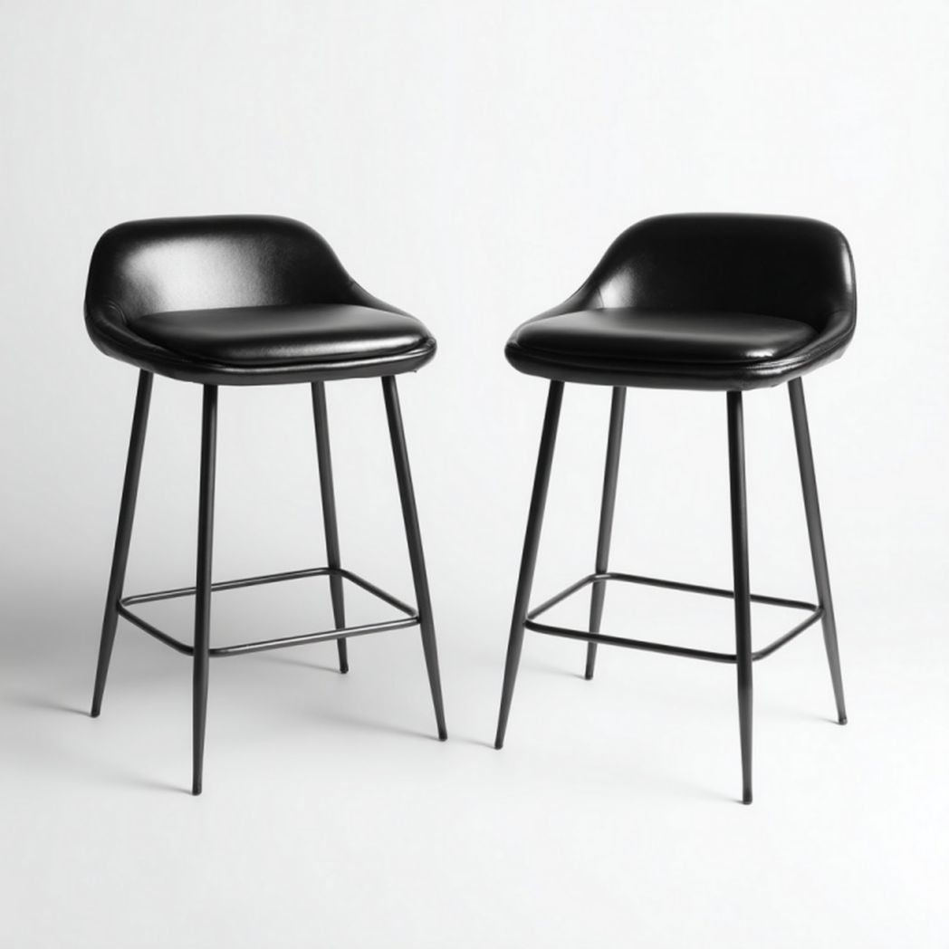 Lot de 2 tabourets de bar en similicuir noir style moderne