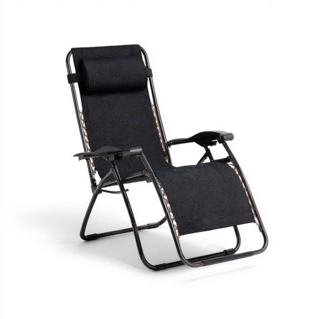 Chaise longue pliante zéro gravité en métal et toile noire