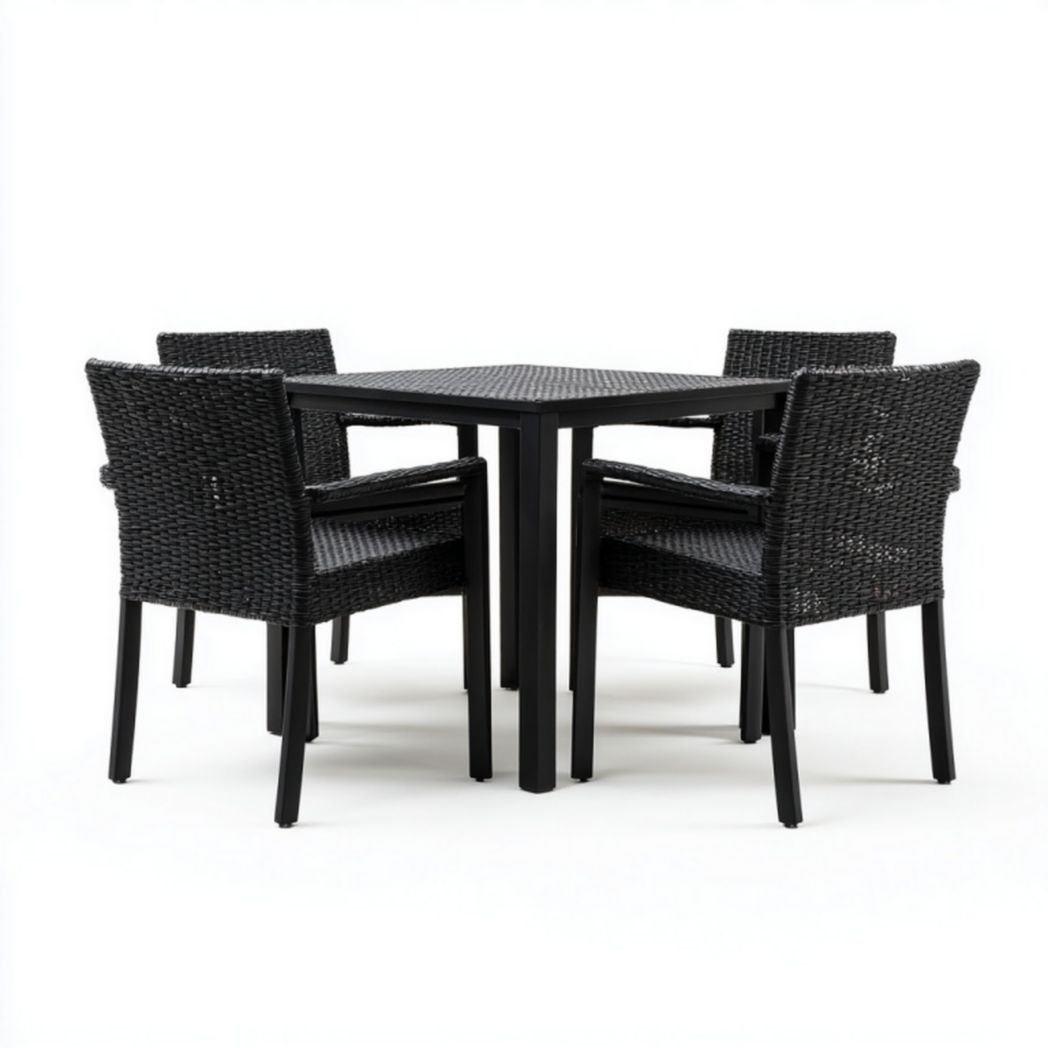 Ensemble de table carrée avec chaises en rotin synthétique