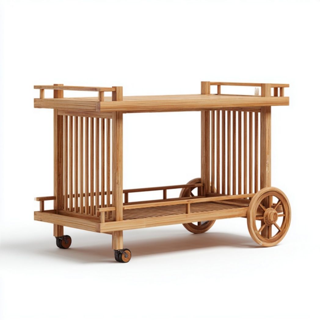 Chariot de jardin en bois à deux niveaux avec roues