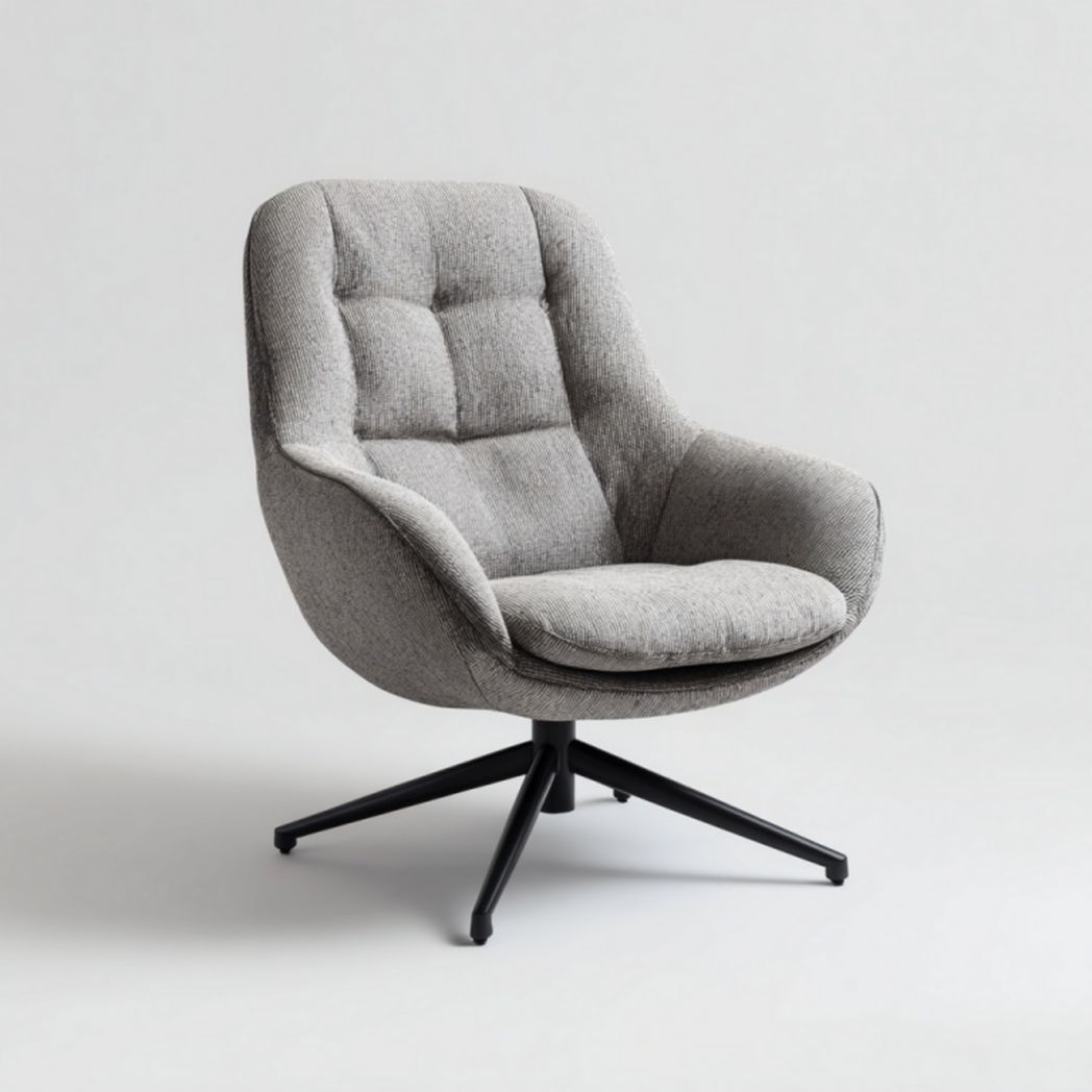 Fauteuil de bureau pivotant en tissu gris – dossier incurvé et assise rembourrée – base métallique stable