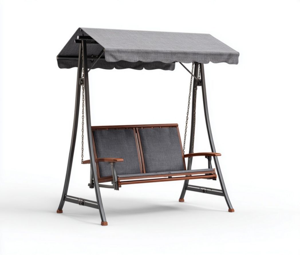 Balancelle de jardin deux places avec auvent – Gris –Oem