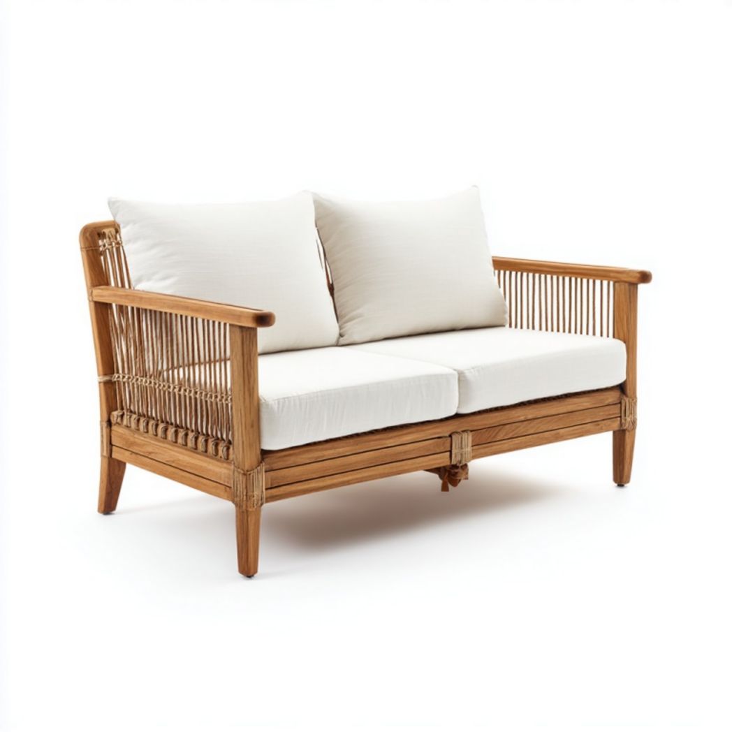 Canapé de jardin deux places en bois – Coussins beige