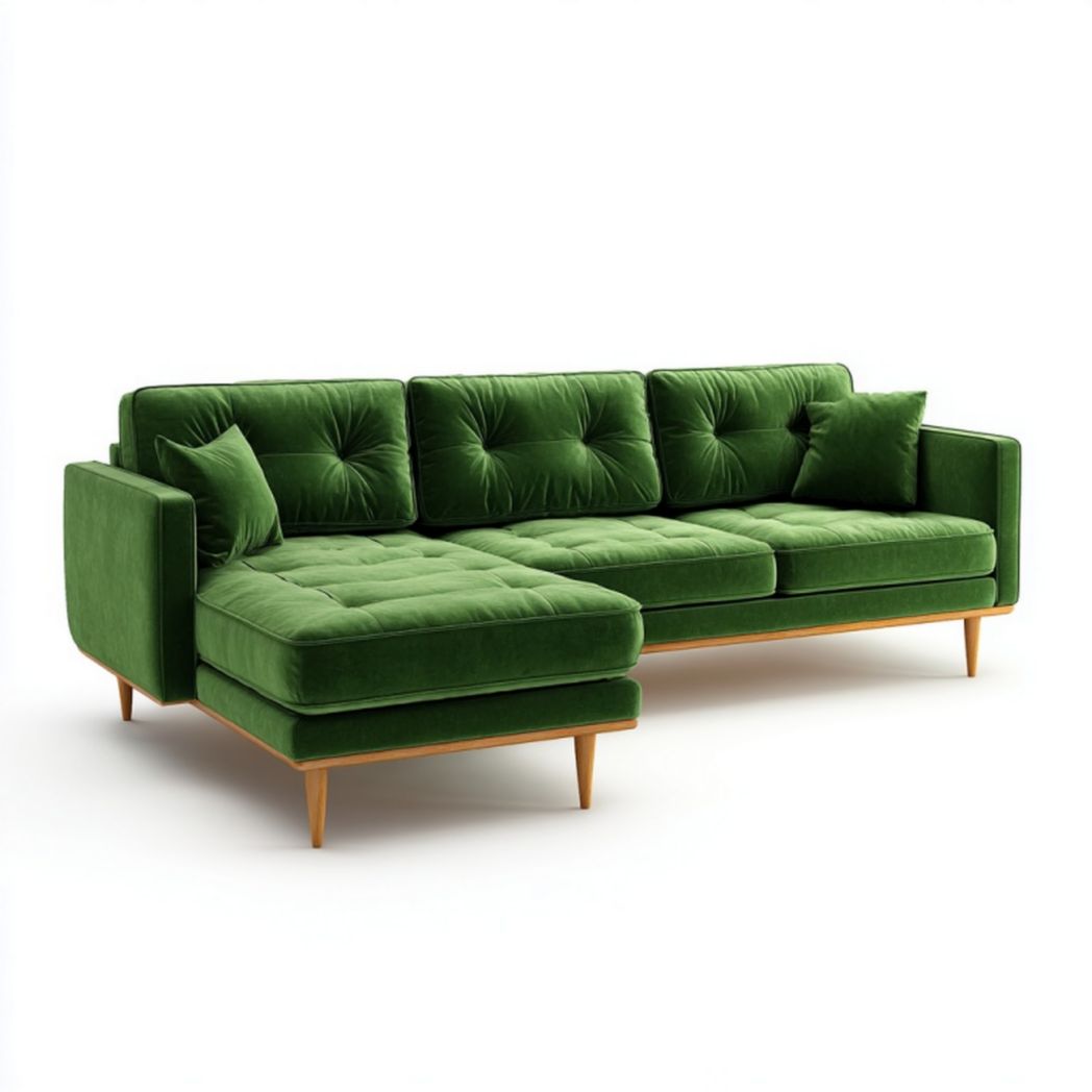Canapé d’angle scandinave en velours vert