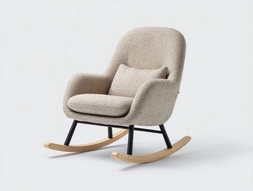 Fauteuil à bascule en tissu effet peau de mouton beige avec repose-lombaire