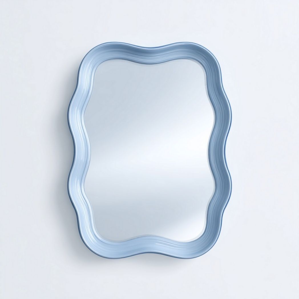 Miroir mural à cadre ondulé – Bleu clair