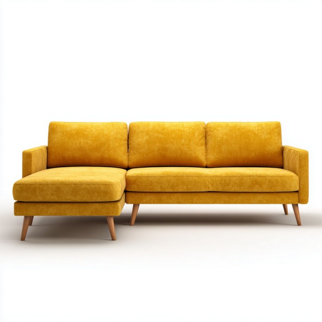 Canapé d’angle scandinave en tissu jaune vif