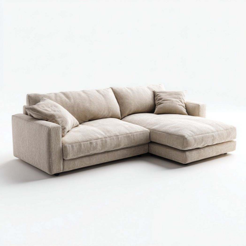 Canapé d’angle en velours côtelé beige avec méridienne