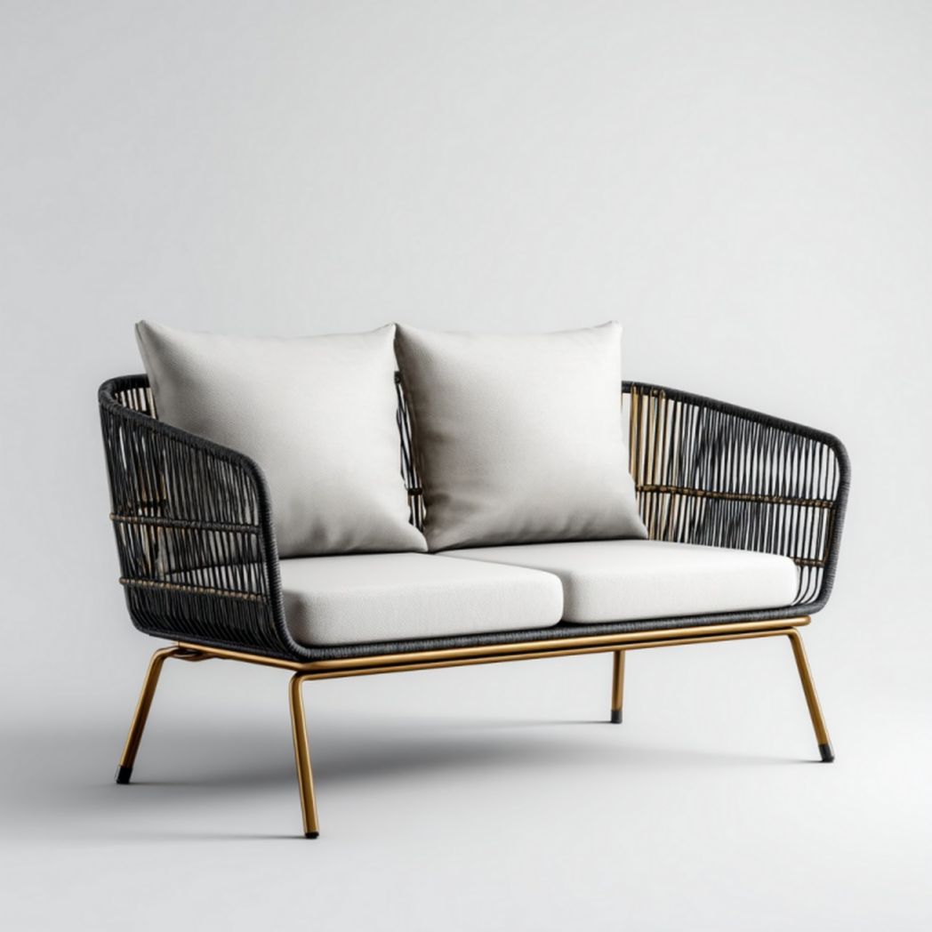 Canapé de jardin deux places en rotin synthétique – Coussins beige