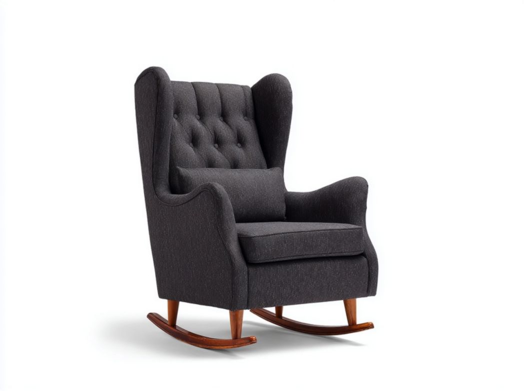 Fauteuil à bascule haut dossier en tissu gris foncé