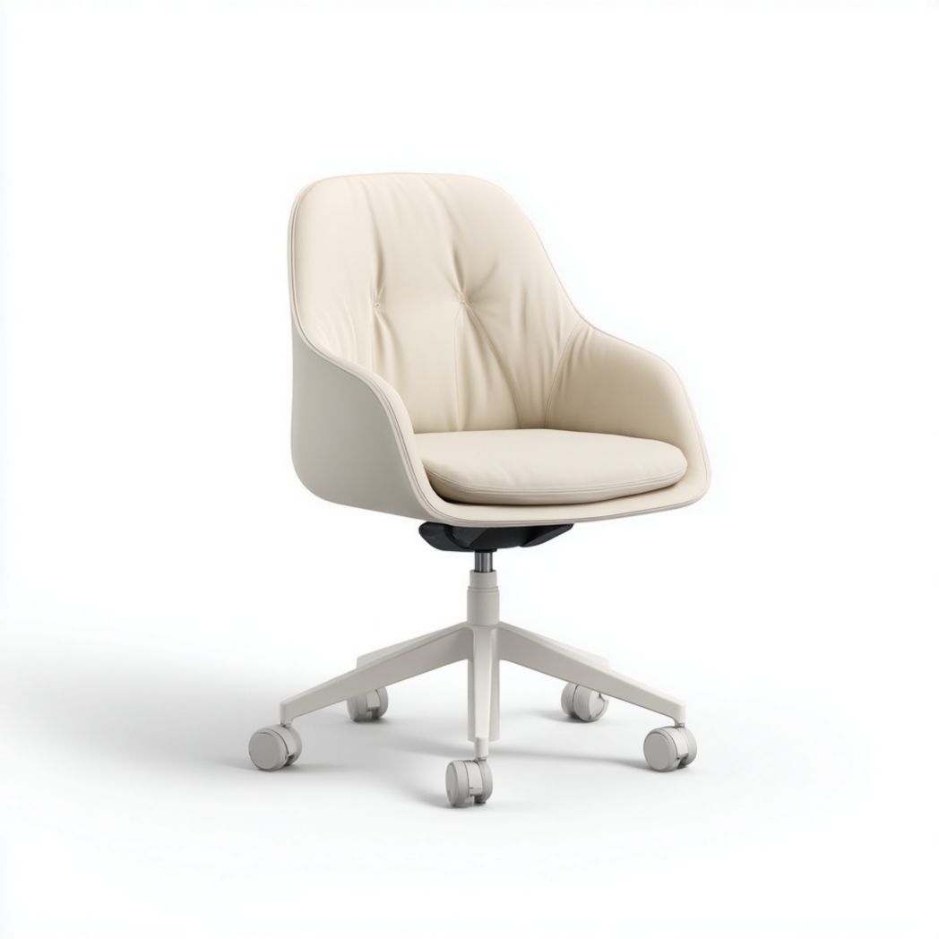 Fauteuil de bureau pivotant en similicuir blanc cassé – hauteur réglable – base à cinq branches