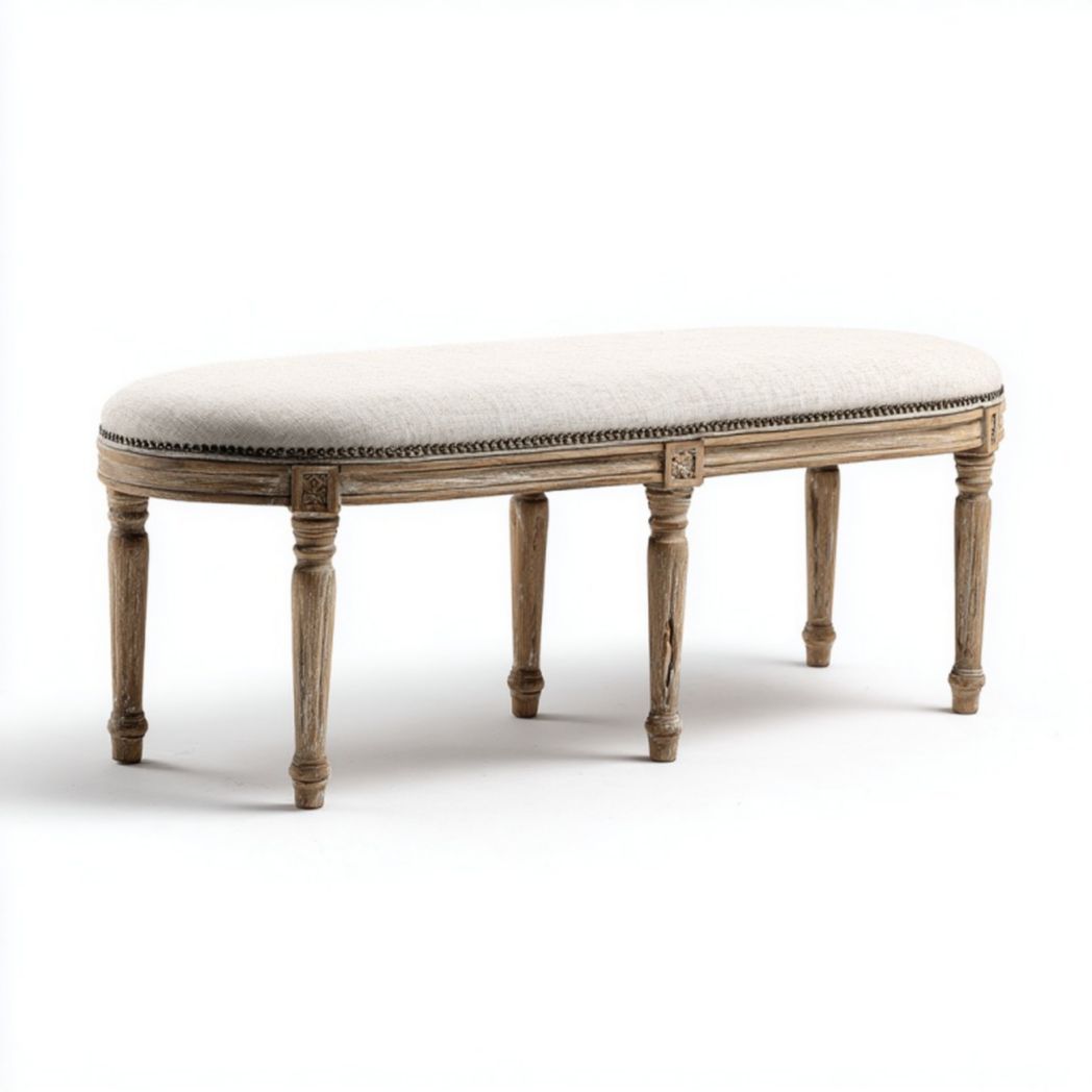 Banc en bois massif style vintage avec assise rembourrée