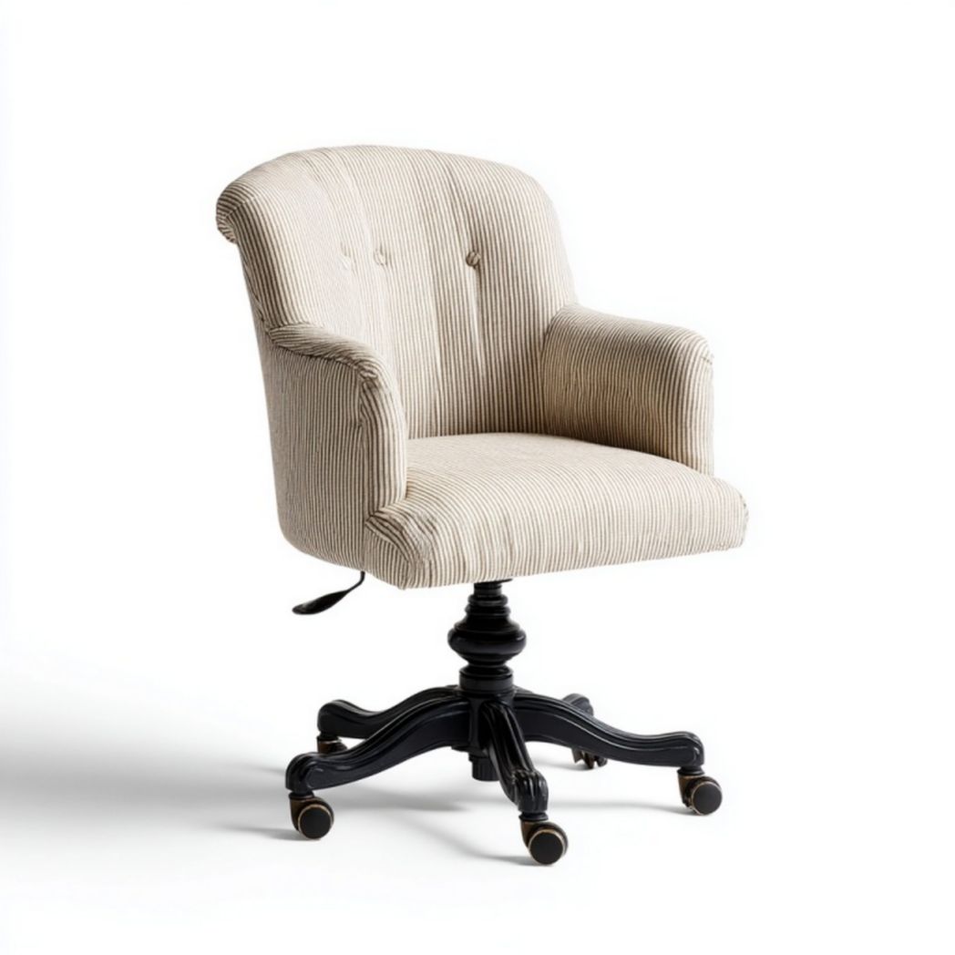 Fauteuil de bureau pivotant en tissu à rayures – accoudoirs et hauteur réglable – base sculptée