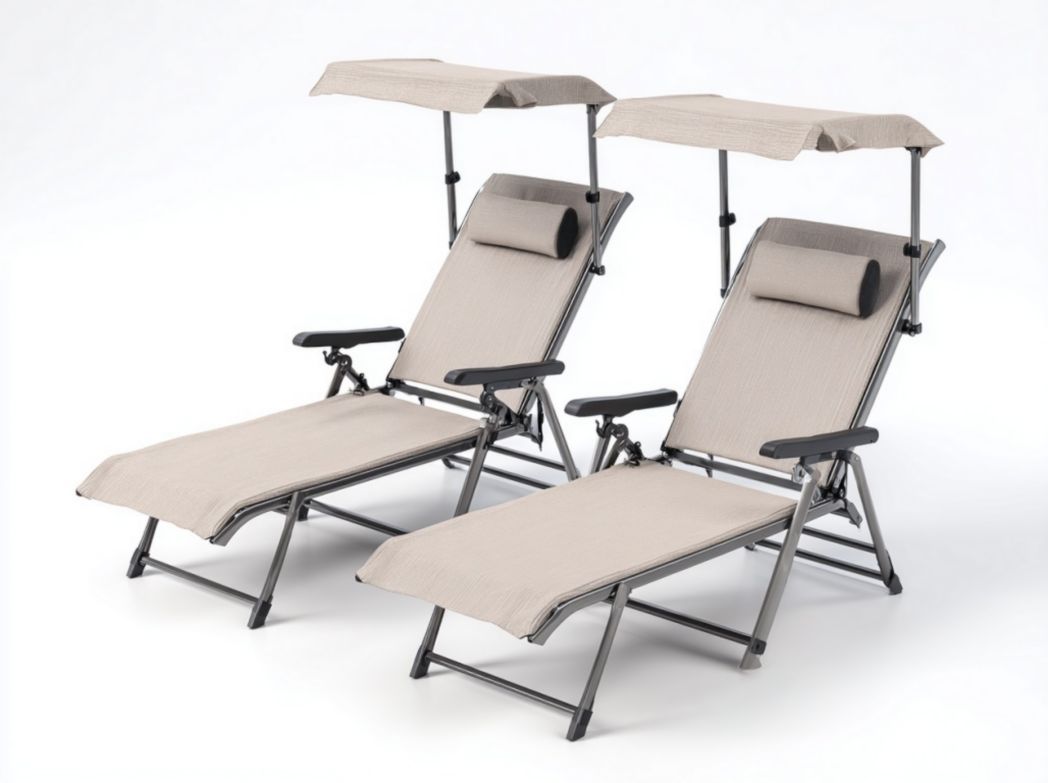 Lot de 2 chaises longues pliantes avec pare-soleil réglable